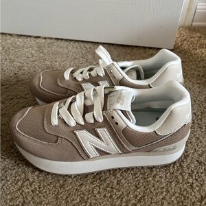 New Balance Women's 574+ sneakers in the 'Driftwood Timberwolf' size 9